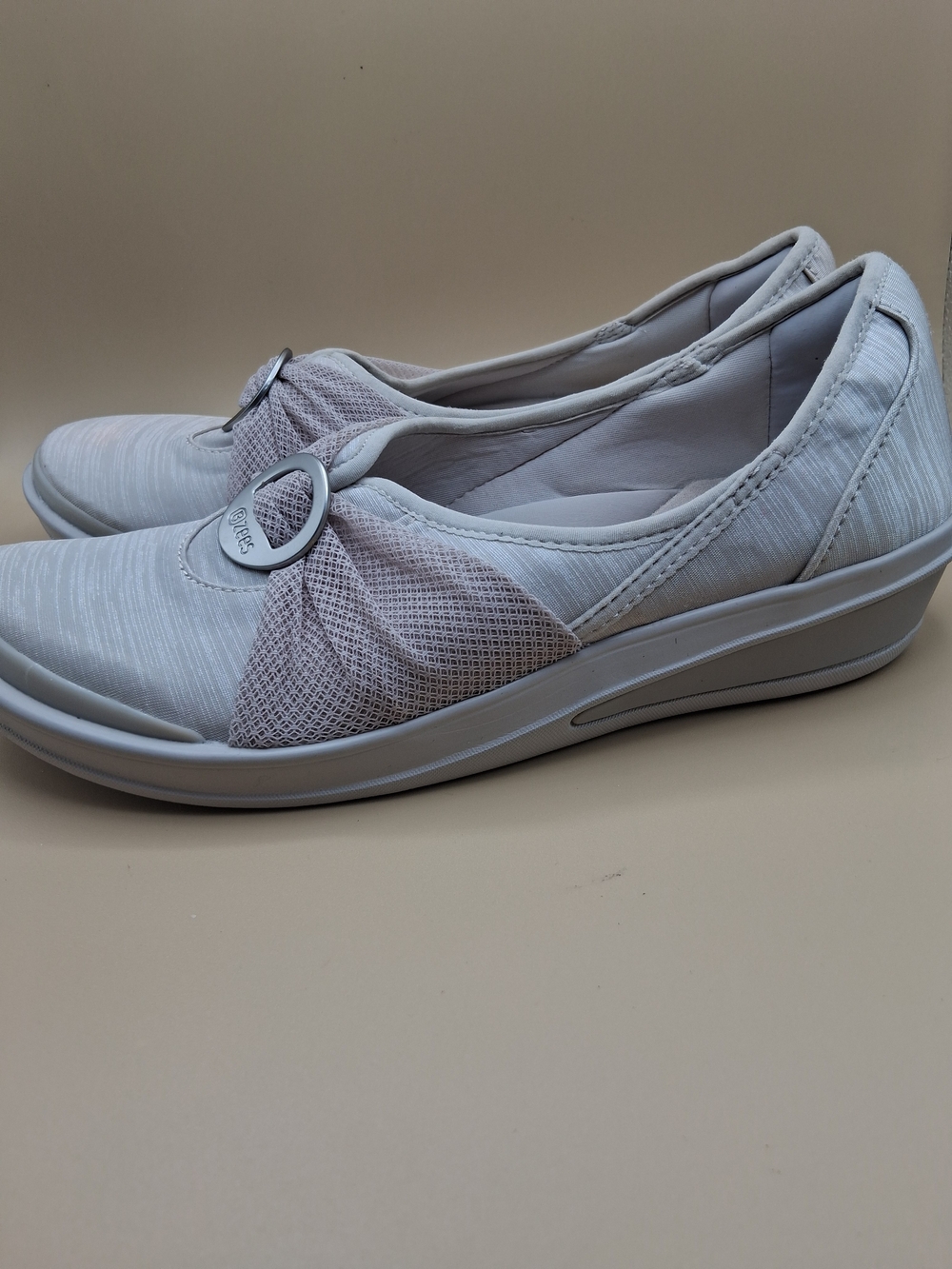Bzees Light Gray Slip-On Loafers with Ring Accent